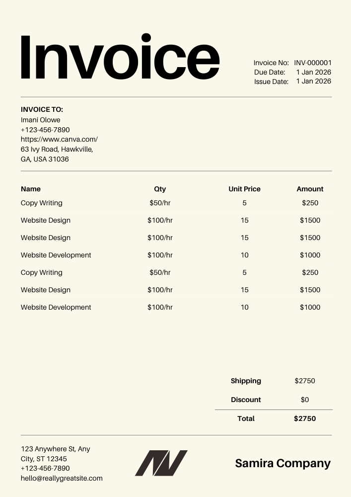 Beige Minimal invoice template