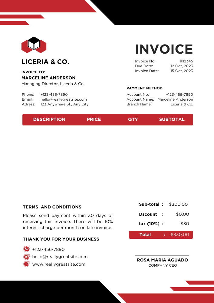 Red Modern invoice template